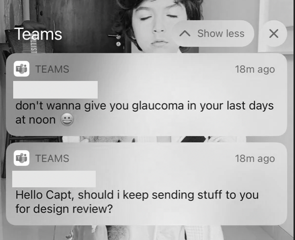 Messages asking Vicente for design reviews at noon